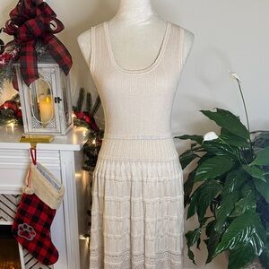 Elegant Cream Knit Midi Dress